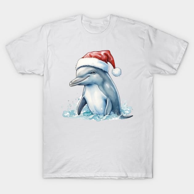 Christmas Dolphin T-Shirt by Chromatic Fusion Studio